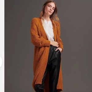 NEW ANTHROPOLOGIE SELENE DUSTER MAXI CARDIGAN CHUNKY SWEATER HONEY SZ S P38-73